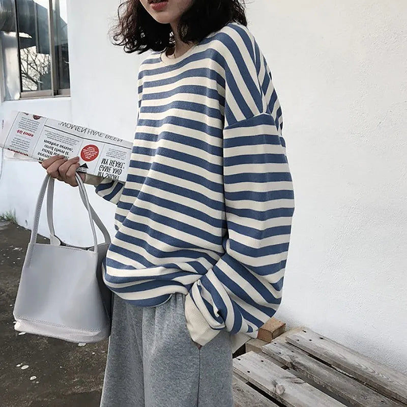 Hoodies Women Harajuku Gothic stripe cotton Hoodie Clothes Autumn long sleeve loose thin Sweatshirt kpop Tops