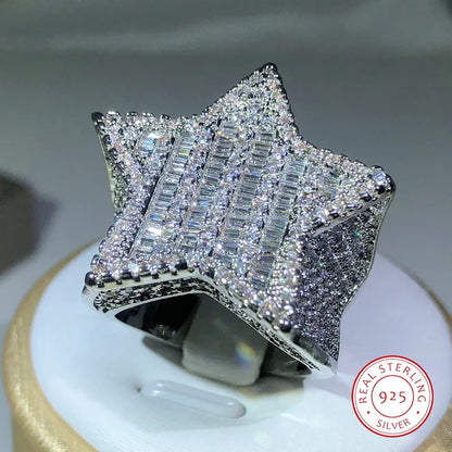 925 Silver Luxury Star Diamond Rings For Man/women Solid White /Yellow Gold Rings Shine Hiphop Jewlery Gifts