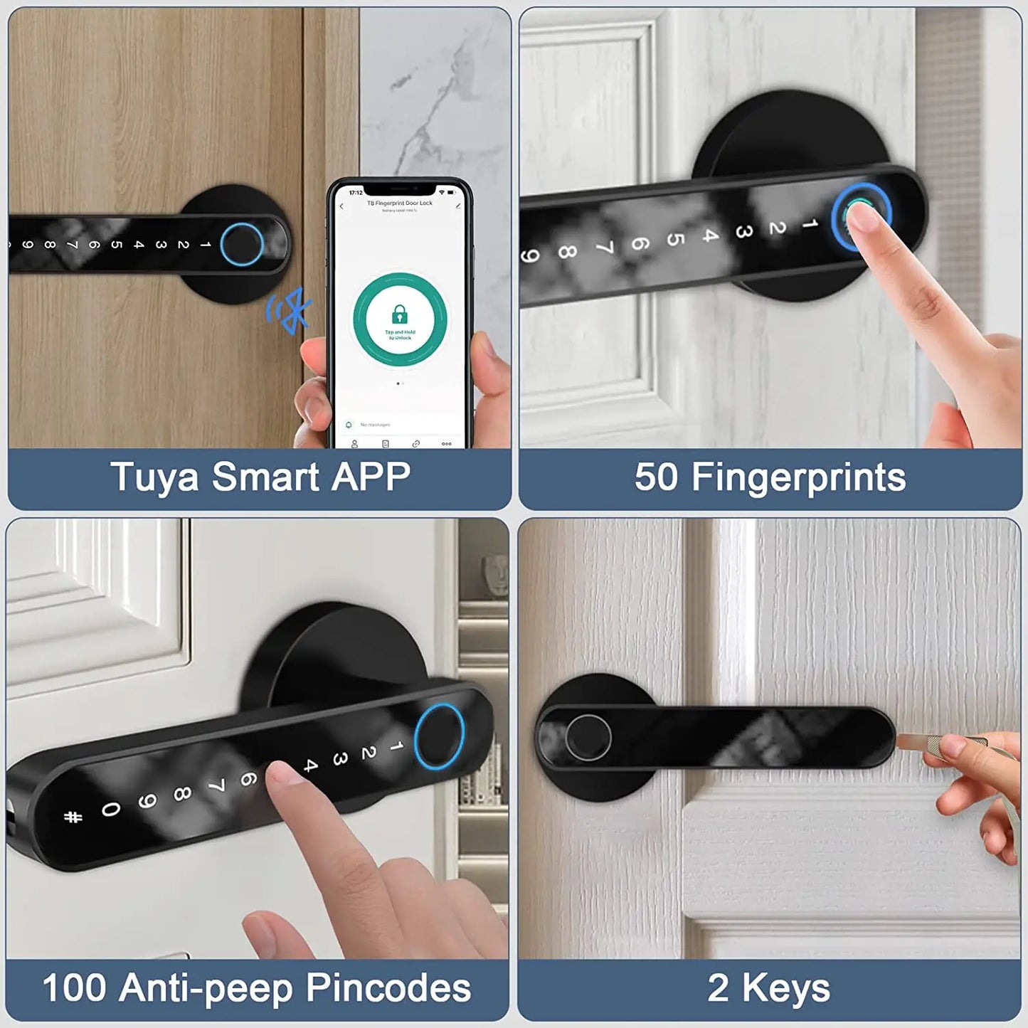 Wifi Fingerprint Door Lock APP Remotely Open Smart Door Handle Password Keyless Electric Lock for Home Gateway