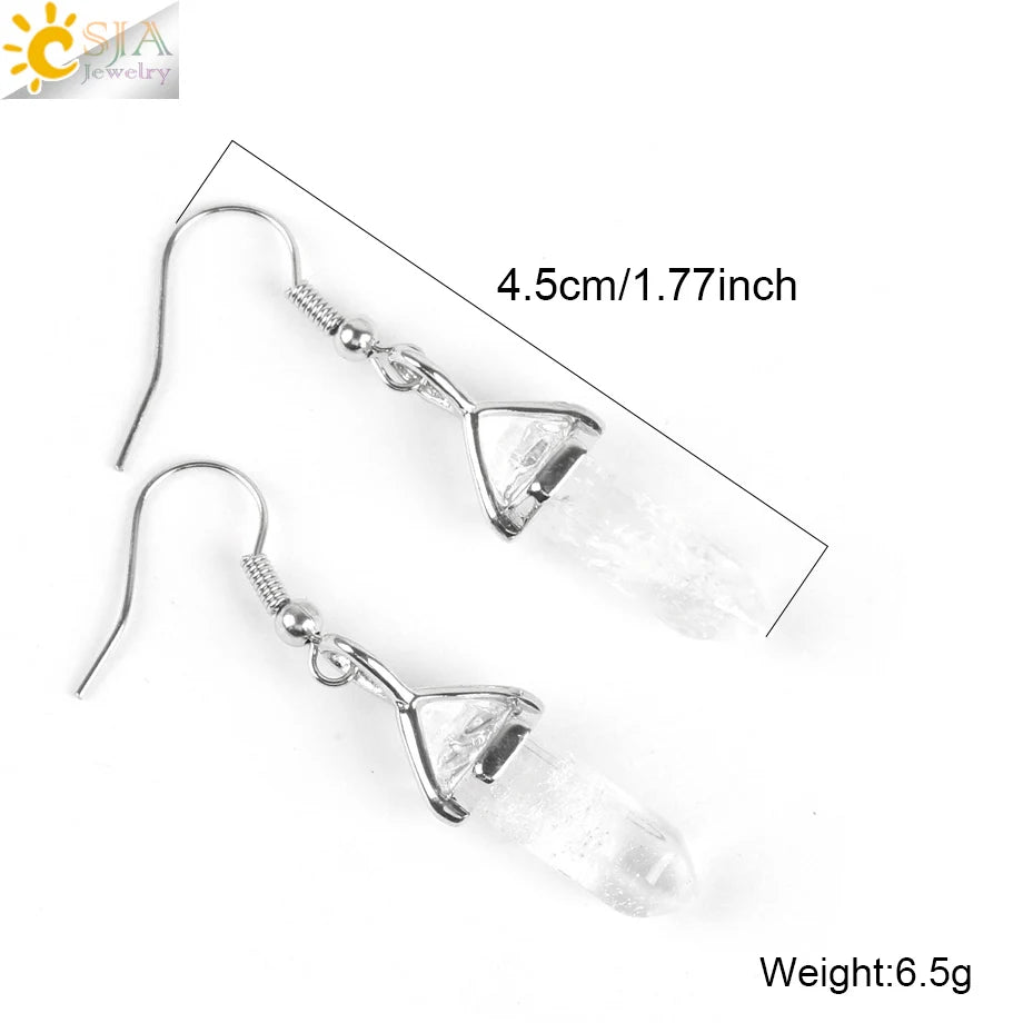 CSJA Hexagonal Reiki Natural Stone Crystal Earrings Bead Drop Quartz Earring Decoration Jewelry Piercing Women 1 Pair Real E086