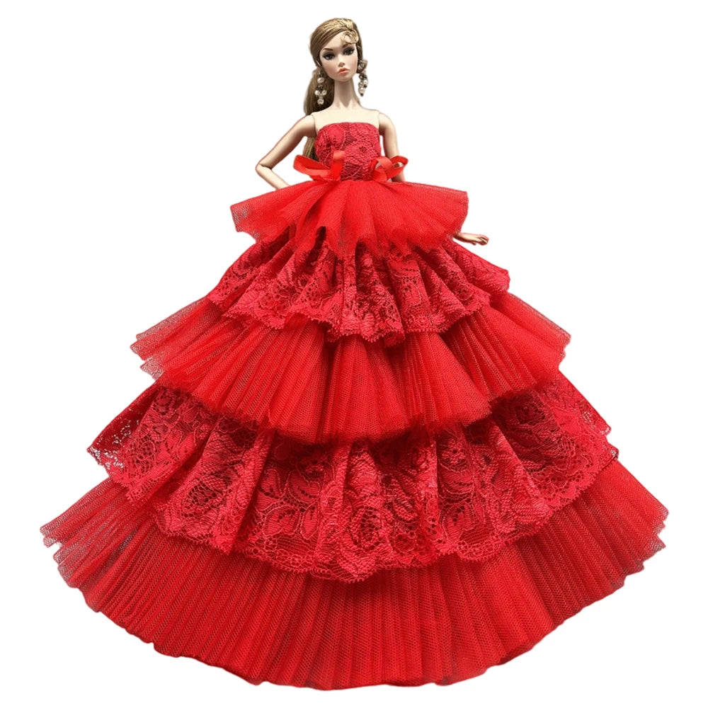 NK Mix Doll Dress High Quality Handmade Long Tail Evening Gown Clothes Lace Wedding Dress  For Barbie Doll Accessories  Toys JJ