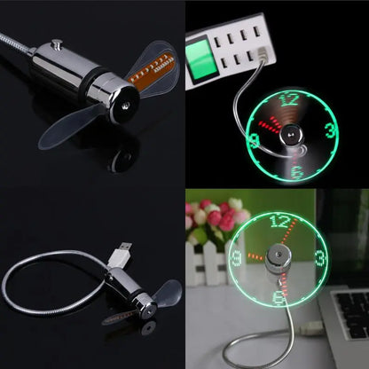 USB Fan Portable Gadgets Flexible LED Clock Cool for Laptop Real Time Display