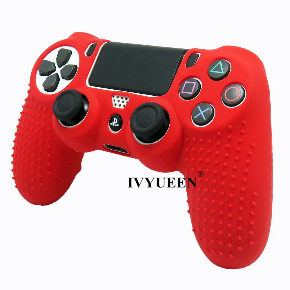 IVYUEEN Soft Silicone Rubber Case for Sony PlayStation Dualshock 4 PS4 DS4 Pro Slim Controller Skin Cover + 2 Thumb Grips Caps