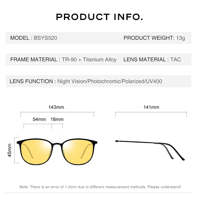 CAPONI Men Sunglasses Photochromic β Titanium Leg TR Frame Vintage Eye Glasses Night Vision Polarized Male Sun Glasses BSYS520