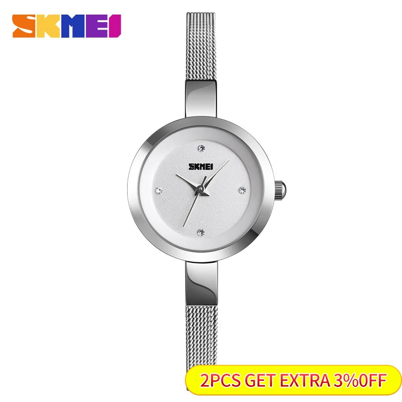 SKMEI Luxury Quartz Ladies Watch Thin Strap Fashion Women Watch Casual Stainless Steel Female Wristwatcch Relogio Feminino 1390