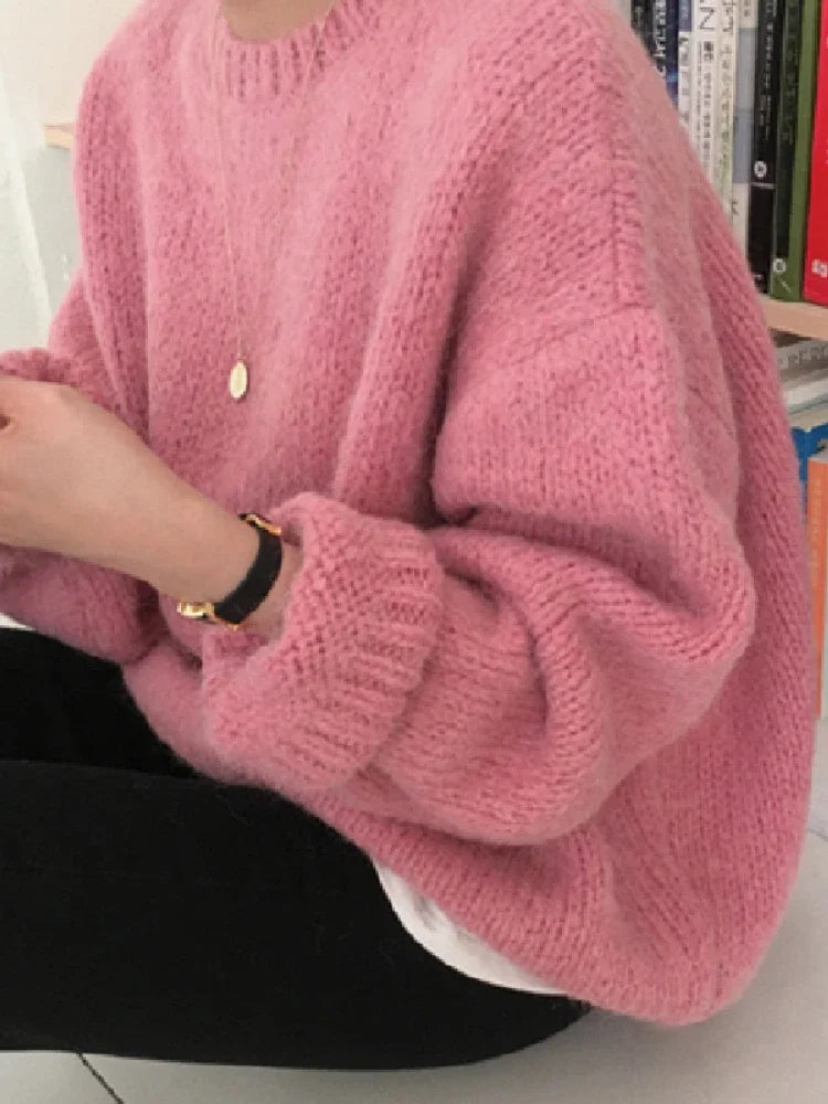 10 Colors Pink Women Sweater Womens Winter Sweaters Pullover Female Knitting Overszie Long Sleeve Loose Knitted Outerwear White