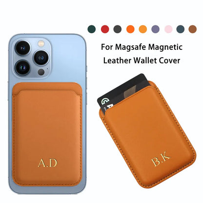 Personalise Custom Initals Name For Magsafe Magnetic Leather Card Wallet Holder Bag For iPhone 11 12 13 Pro Max Samsung Cover