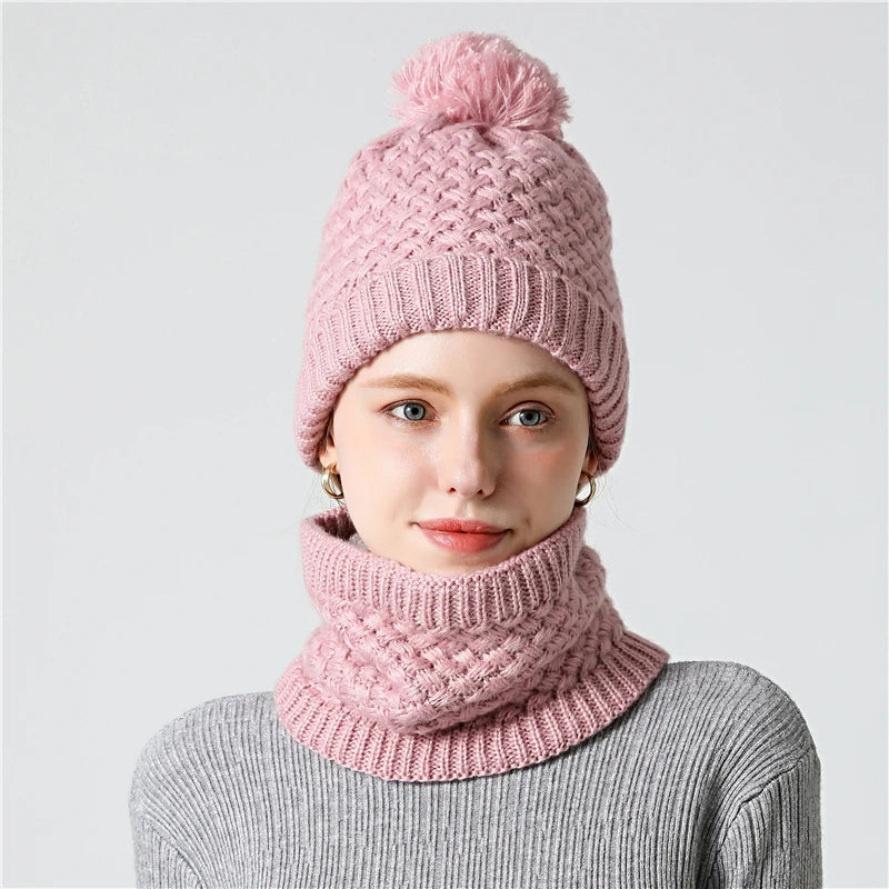 Hot Winter Scarf Unisex Solid Knitted Set Neck Ring Scarves Hat Snood Beanie Fur Cap Men Cashmere Warm Wool Collar Scarfs Kid