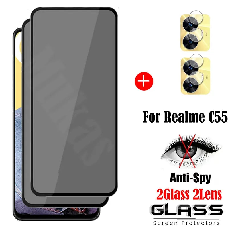 Privacy Screen Protector Tempered Glass For Realme C55 Anti-Spy Glass For Realme C55 Camera Film For OPPO Realme C55 4G