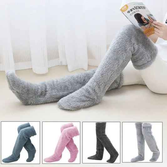 Fluffy Leg Warmers Stocking Winter Warm Leg Cover Home Over Knee Socks Thick Woolen Pants Leg Warmers Bed Long Socks Slippers