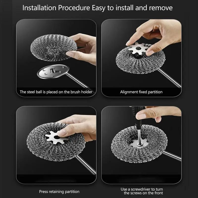 Stainless Steel Wool Scrubber Dish Scrubber Brush With Handle For Cleaning Dishes Durable Brush With Strong Cleaning Ability