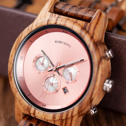 Women Watches Luxury Chronograph Watch with Auto Date Versatile Ladies Wooden Timepieces Custom Couple Quartz Watch