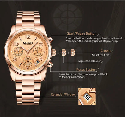 MEGIR Luxury Quartz Women Watches Relogio Feminino Fashion Sport Wristwatch Lady Business Watch Clock Top Brand Chronograph 2057