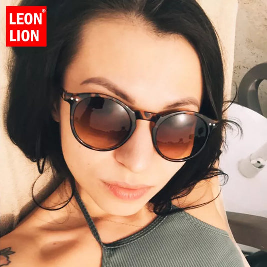 LeonLion 2023 Vintage Round Women Sunglasses Brand Designer Glasses Ocean Lens Shopping Oculos De Sol Feminino UV400