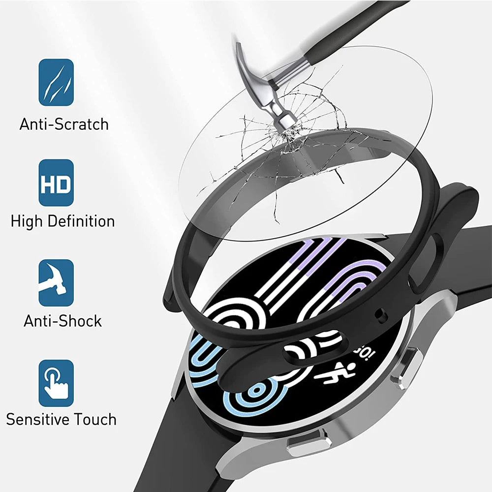 Glass+Case for Samsung Galaxy Watch 5/5 Pro Waterproof PC Galaxy Watch 5 40mm 44mm Cover Watch 5 Pro 45mm Cover+Screen Protector