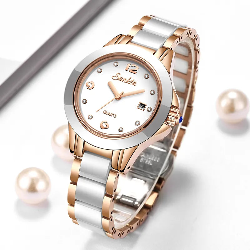 SUNKTA Fashion Women Watches Rose Gold Ladies Bracelet Watches Reloj Mujer 2023 New Creative Waterproof Quartz Watches For Women