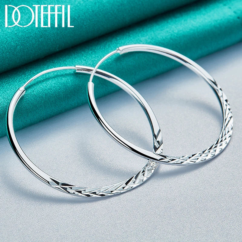 DOTEFFIL 925 Sterling Silver Round 40/45/50mm Hoop Earring For Woman Luxury Fashion Charm Jewelry