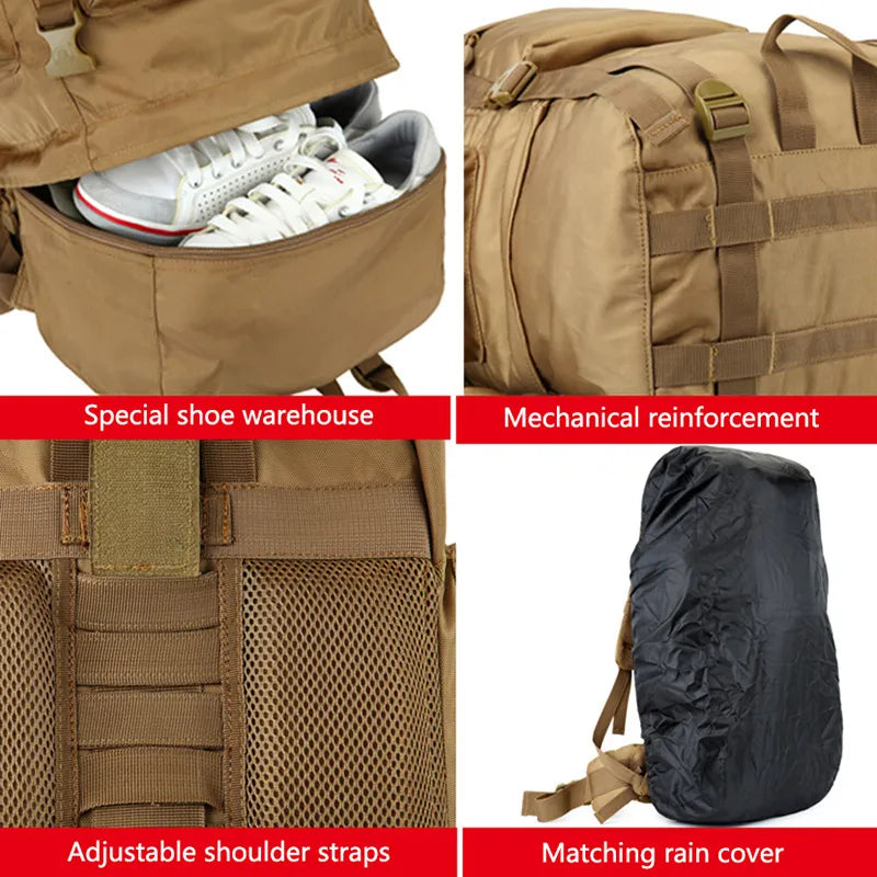 70L Large Capacity Men Backpack Military Backpack High Quality Waterproof Thickened Oxford Backpacks Men's Military Travel Bag