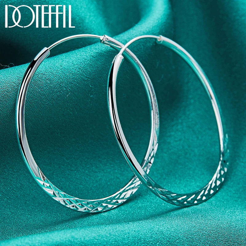 DOTEFFIL 925 Sterling Silver Round 40/45/50mm Hoop Earring For Woman Luxury Fashion Charm Jewelry