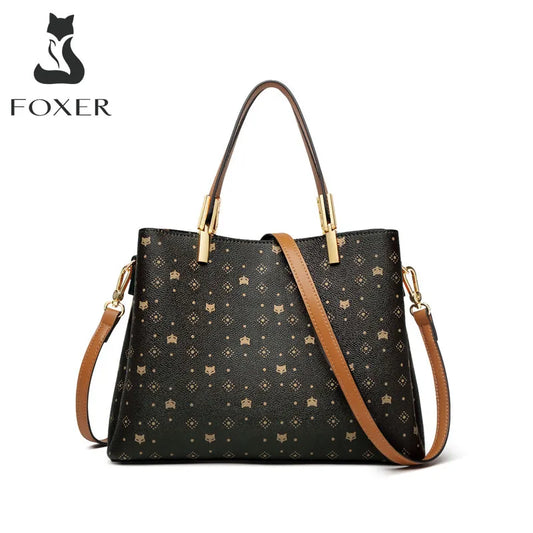 FOXER Business Lady Elegant Handbag Large Capacity Commuter Tote Style Signature Bag Women's Monogram PVC Shoulder Crossbody Bag