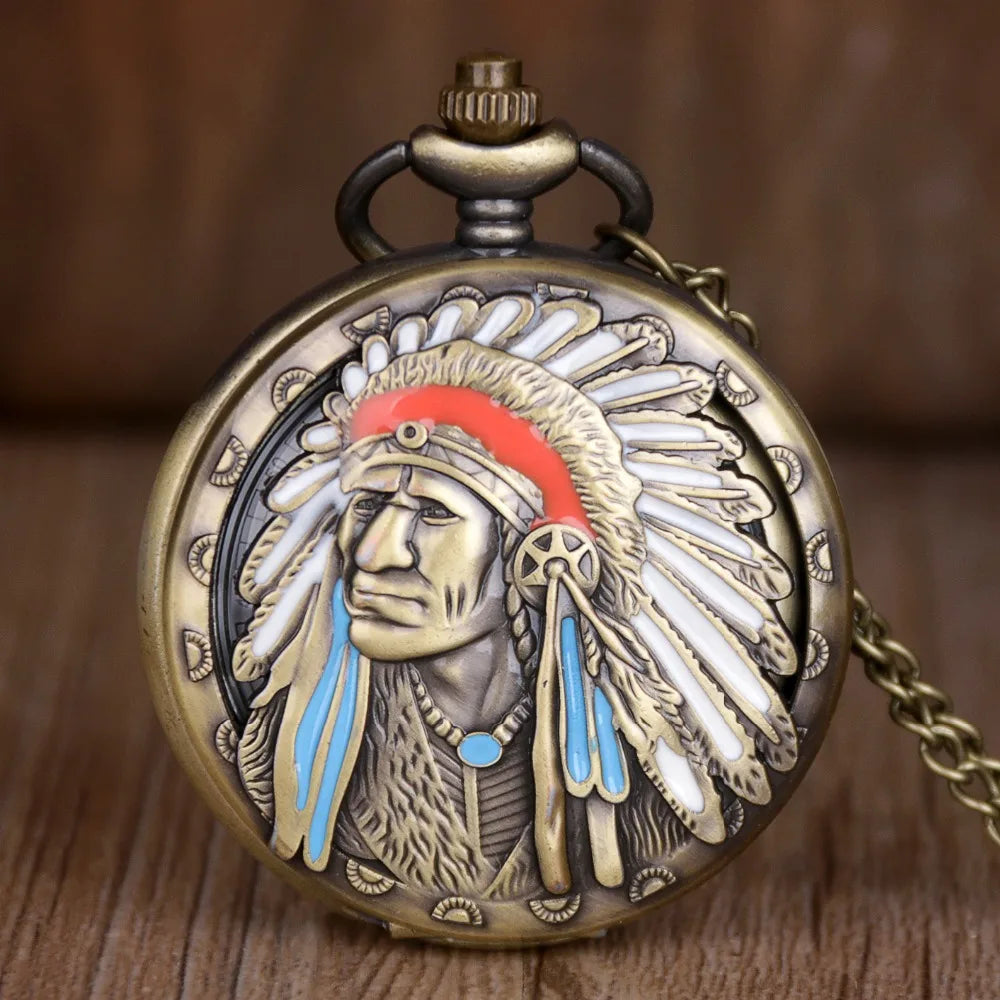 New Bronze Vintage Retro Wall Watch Indian Pattern Pocket Watch Necklace Pendant Men Women Watches Quartz Watches Relogio