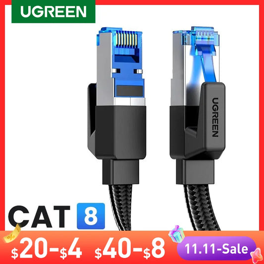 UGREEN Ethernet Cable CAT8 40Gbps Cotton Braided PVC Network Lan Cord for PC Modem Laptop PS 5/4 Router RJ45 Cable Ethernet