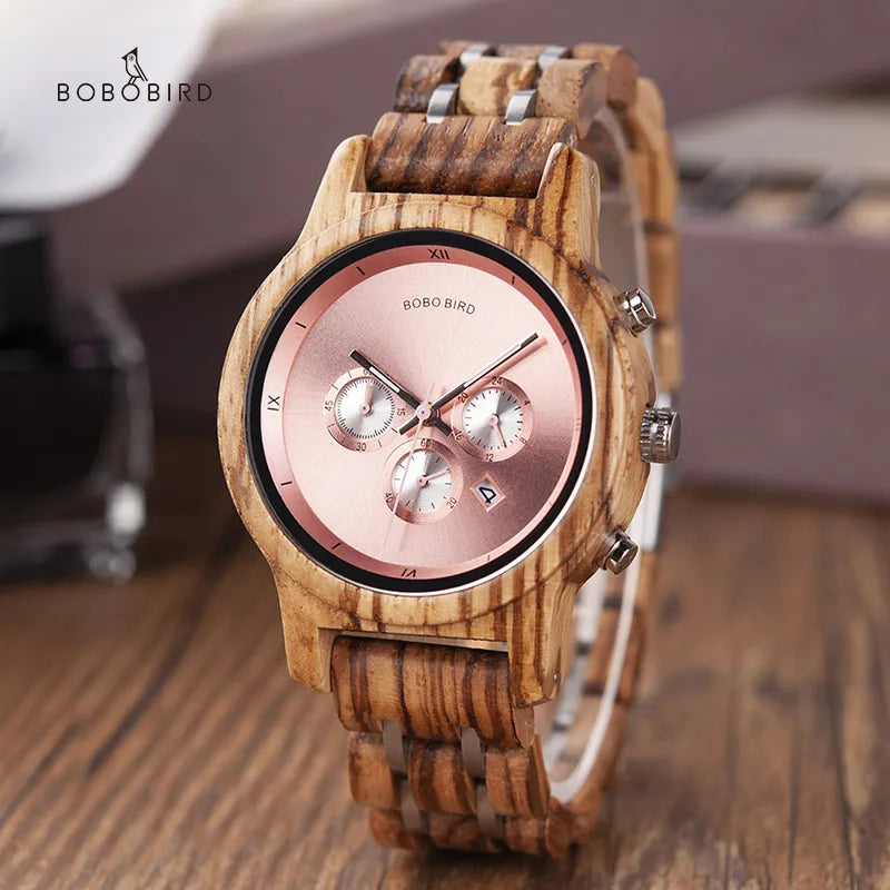 Women Watches Luxury Chronograph Watch with Auto Date Versatile Ladies Wooden Timepieces Custom Couple Quartz Watch