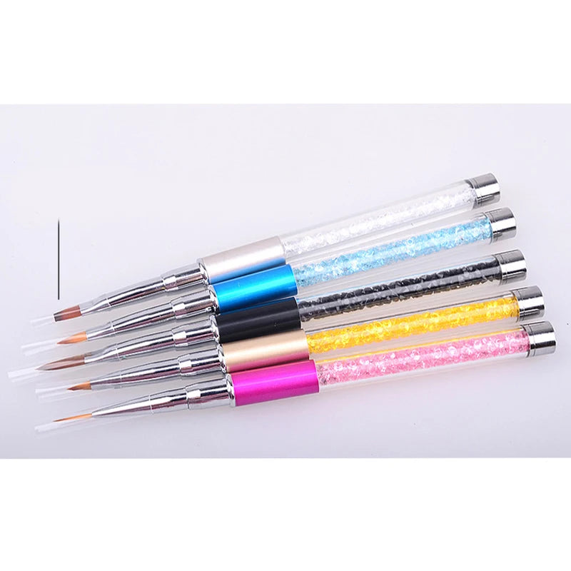 Rhinestone Nails Art Brush Crystal Metal Acrylic Handle Carving Gel Polish Decoration  Painting Drawing Salon Nail Art Pen 5stye