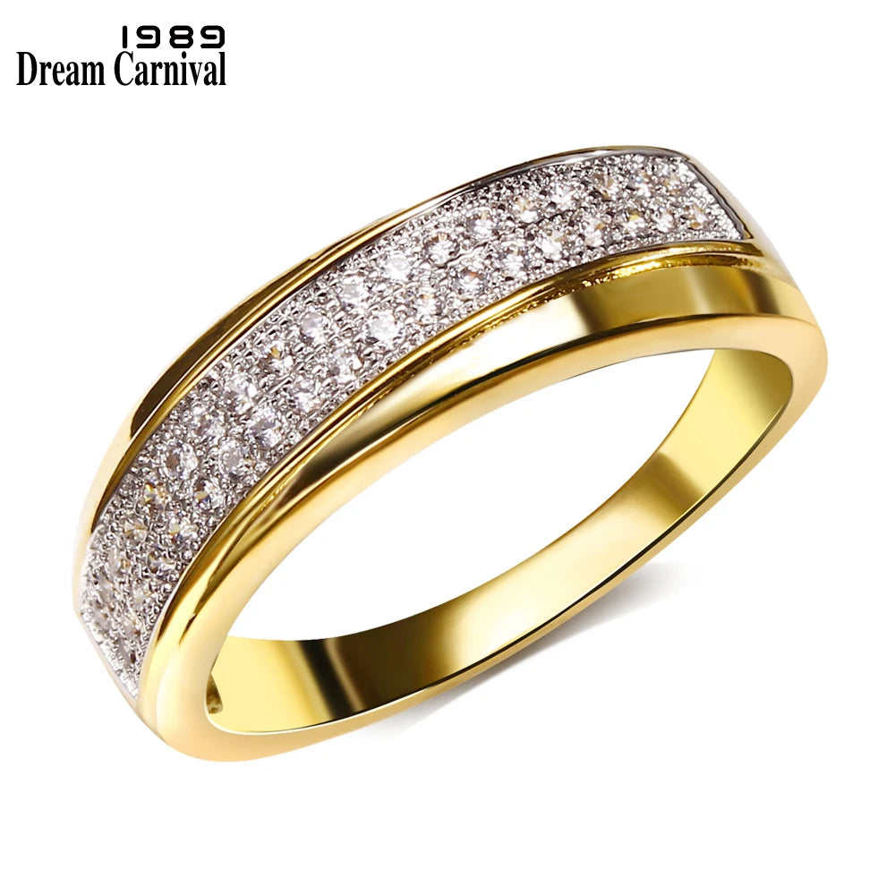 DreamCarnival 1989 Women Wedding Band Rings 2 Tones Rose Gold Color CZ Engagement Jewelry Stackable Anillos Mujer Anel YR6421