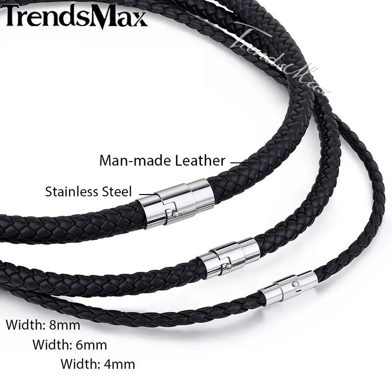 Man-made Leather Necklace Choker Black Brown Braided Rope Chain for Men Boy Male Jewelry Gifts collier homme Magnetic UNM27