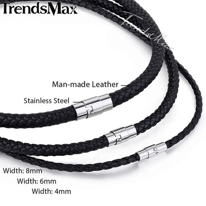 Man-made Leather Necklace Choker Black Brown Braided Rope Chain for Men Boy Male Jewelry Gifts collier homme Magnetic UNM27